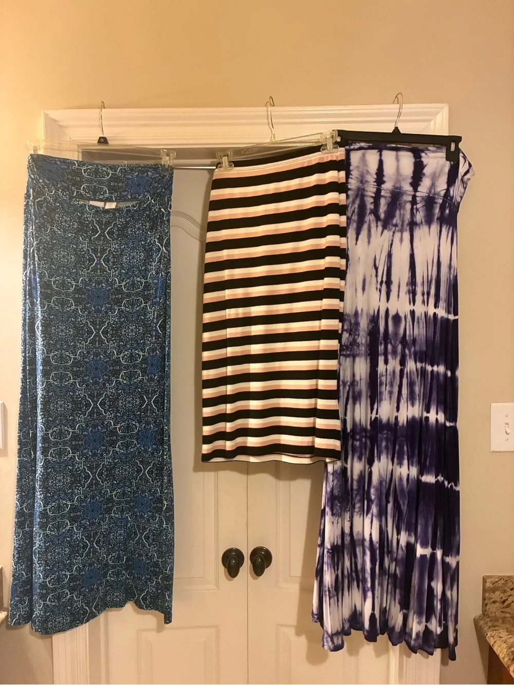Max Studio Navy and White Tie-Dye Maxi Skirt